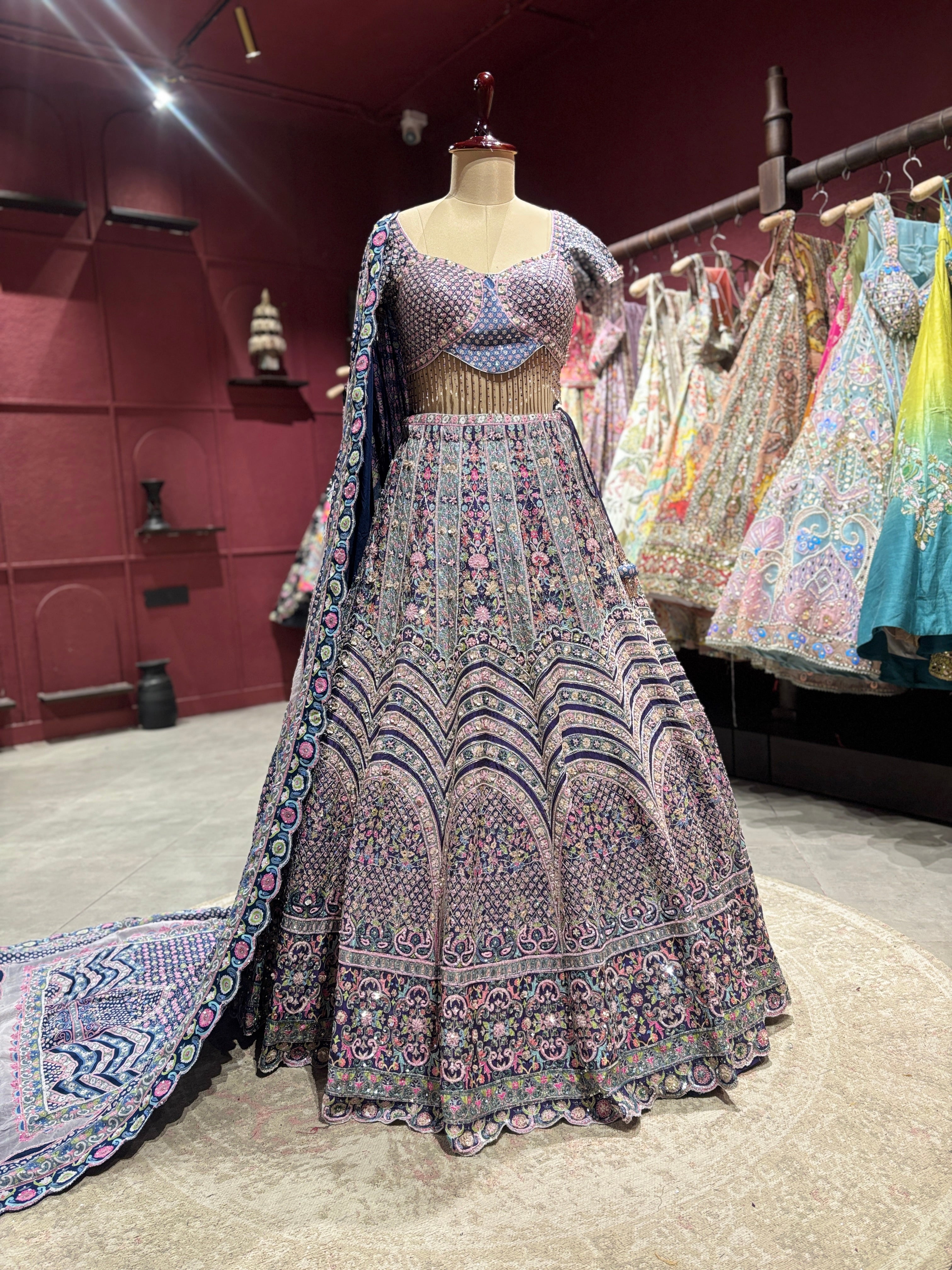 Multicolor Pastel Embroidered Designer Wedding Lehenga Set – Mittal Sarees