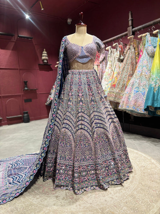 Multicolor Pastel Embroidered Designer Wedding Lehenga Set