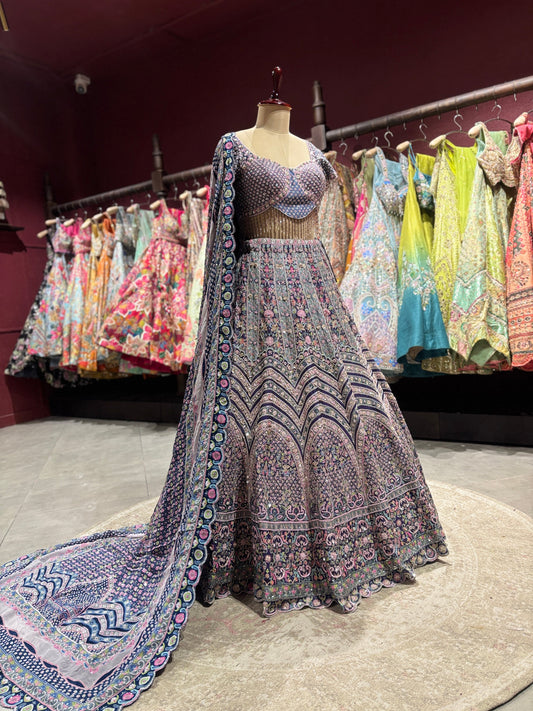 Multicolor Pastel Embroidered Designer Wedding Lehenga Set