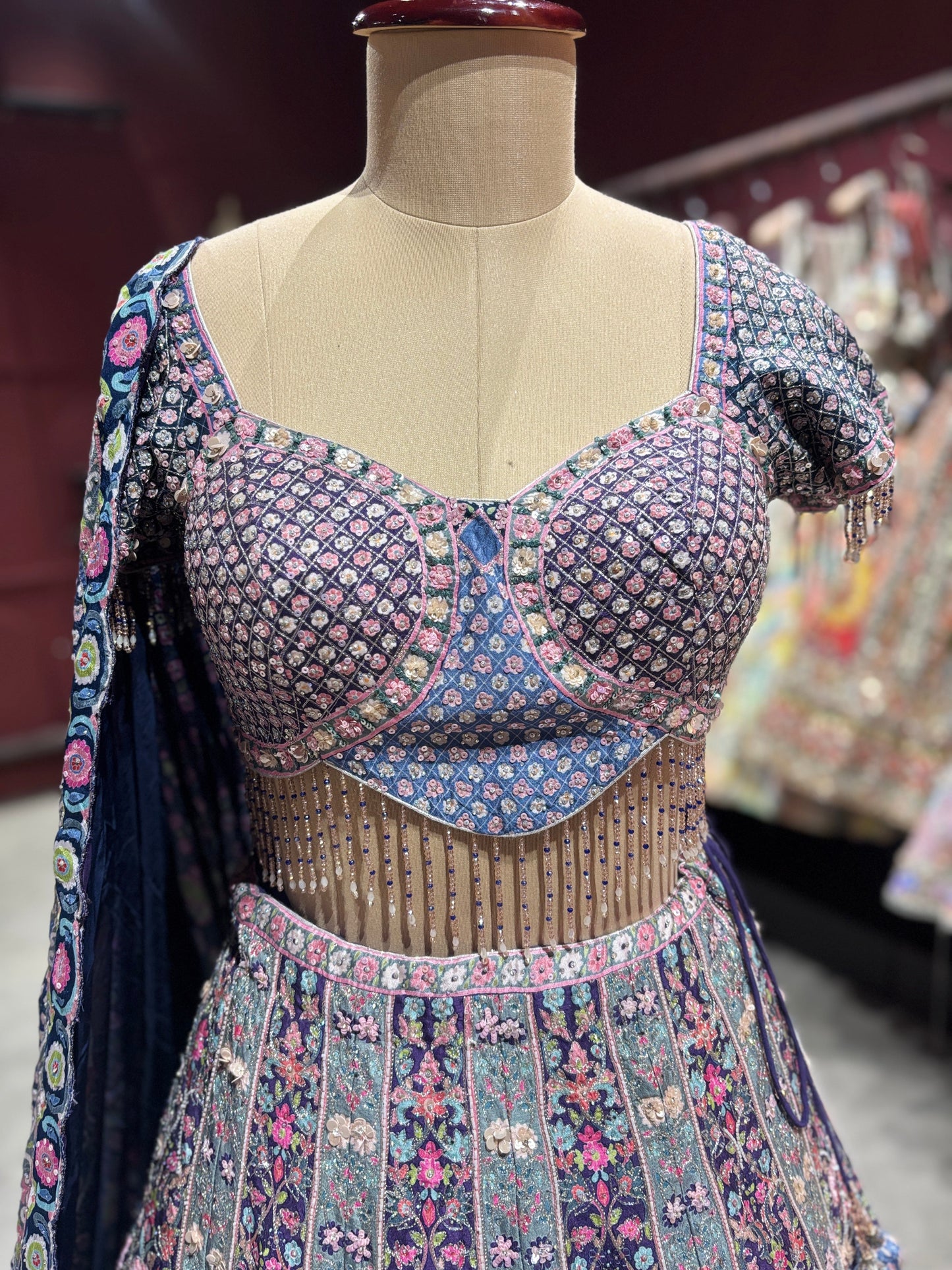 Multicolor Pastel Embroidered Designer Wedding Lehenga Set