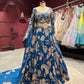 Teal Blue Floral Embroidered Designer Lehenga Set