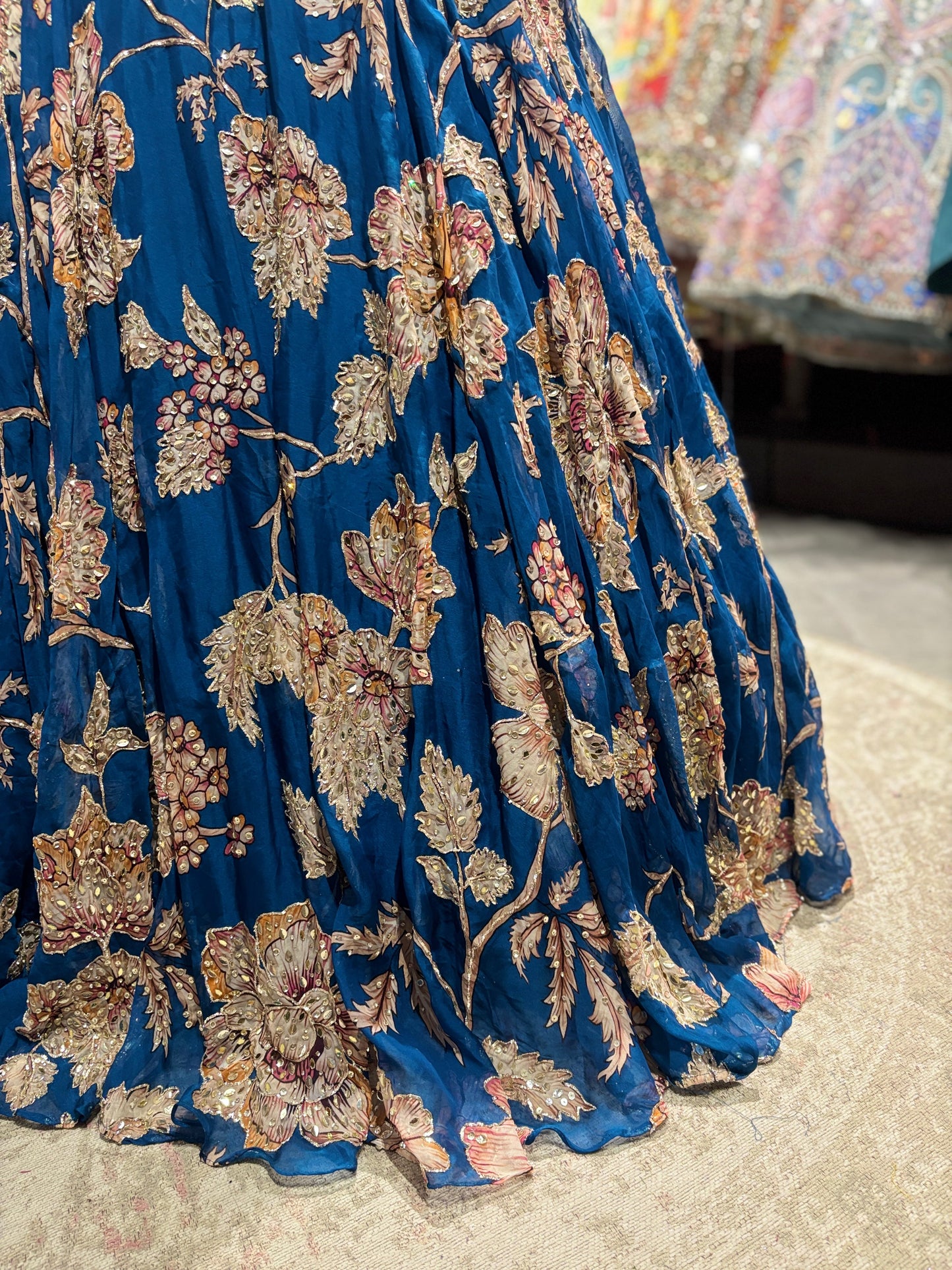 Teal Blue Floral Embroidered Designer Lehenga Set