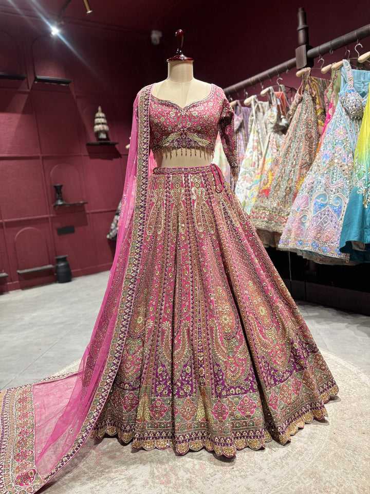 Rani Pink Heavy Zari Embroidered Designer Lehenga Set