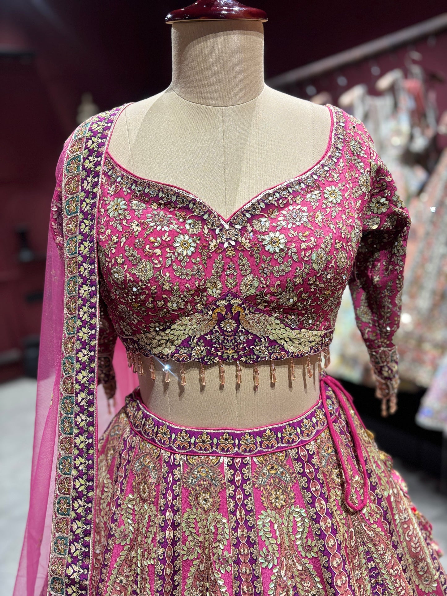 Rani Pink Heavy Zari Embroidered Designer Lehenga Set