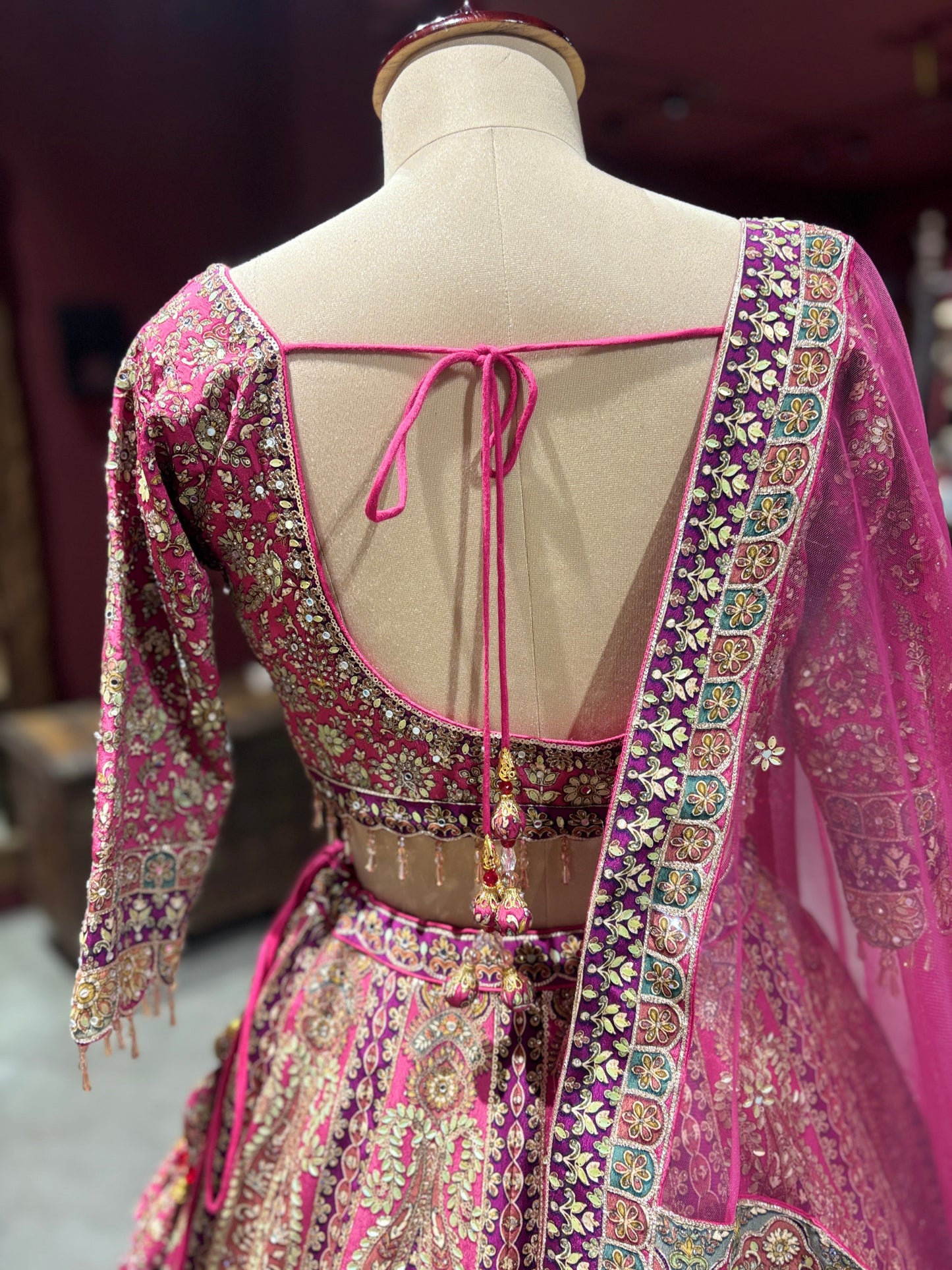 Rani Pink Heavy Zari Embroidered Designer Lehenga Set