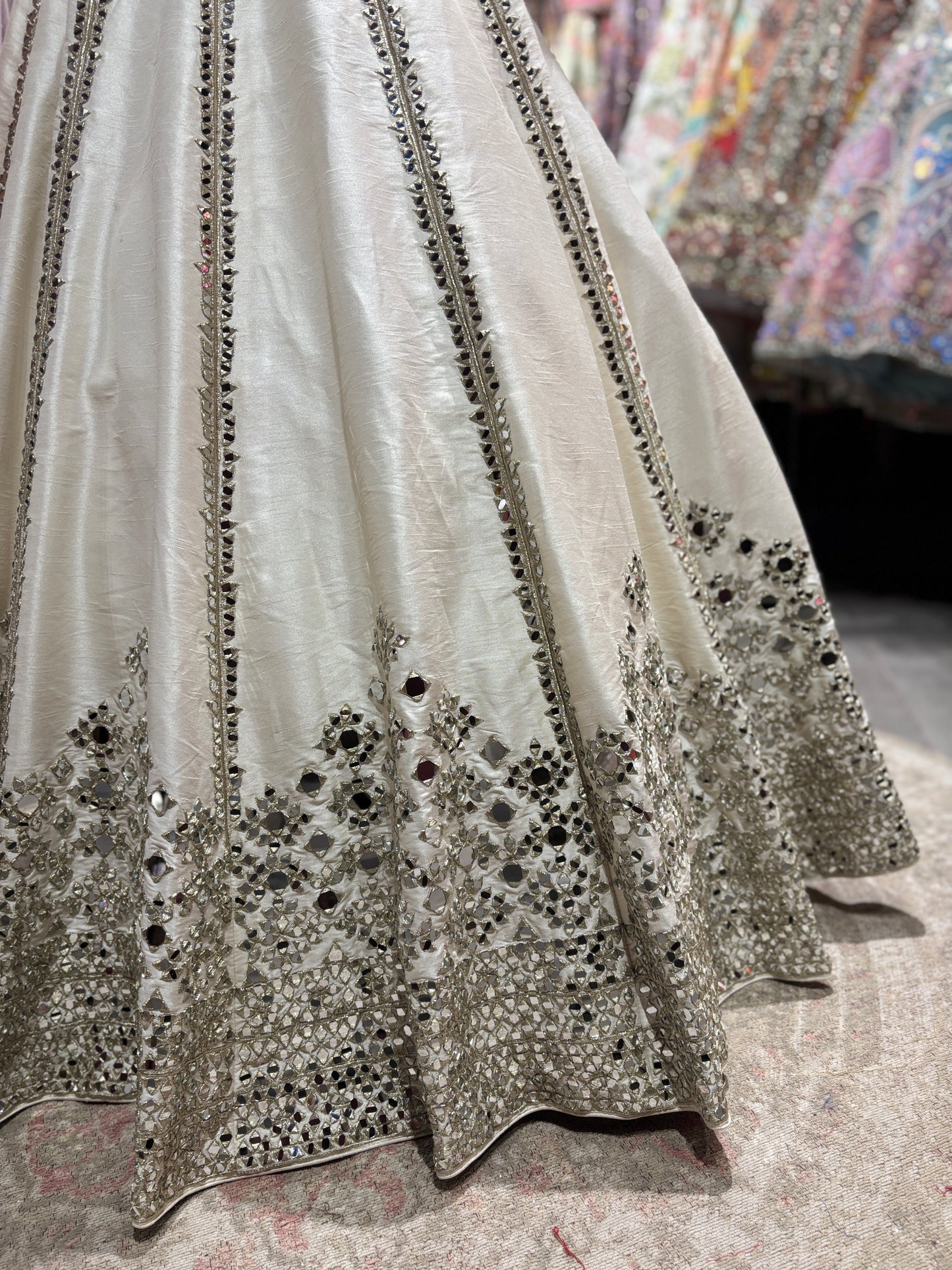 Ivory Mirror Work Lehenga with Blush Pink Blouse & Dupatta
