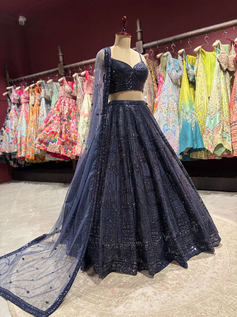 Midnight Navy Sequin Embroidered Designer Lehenga Set