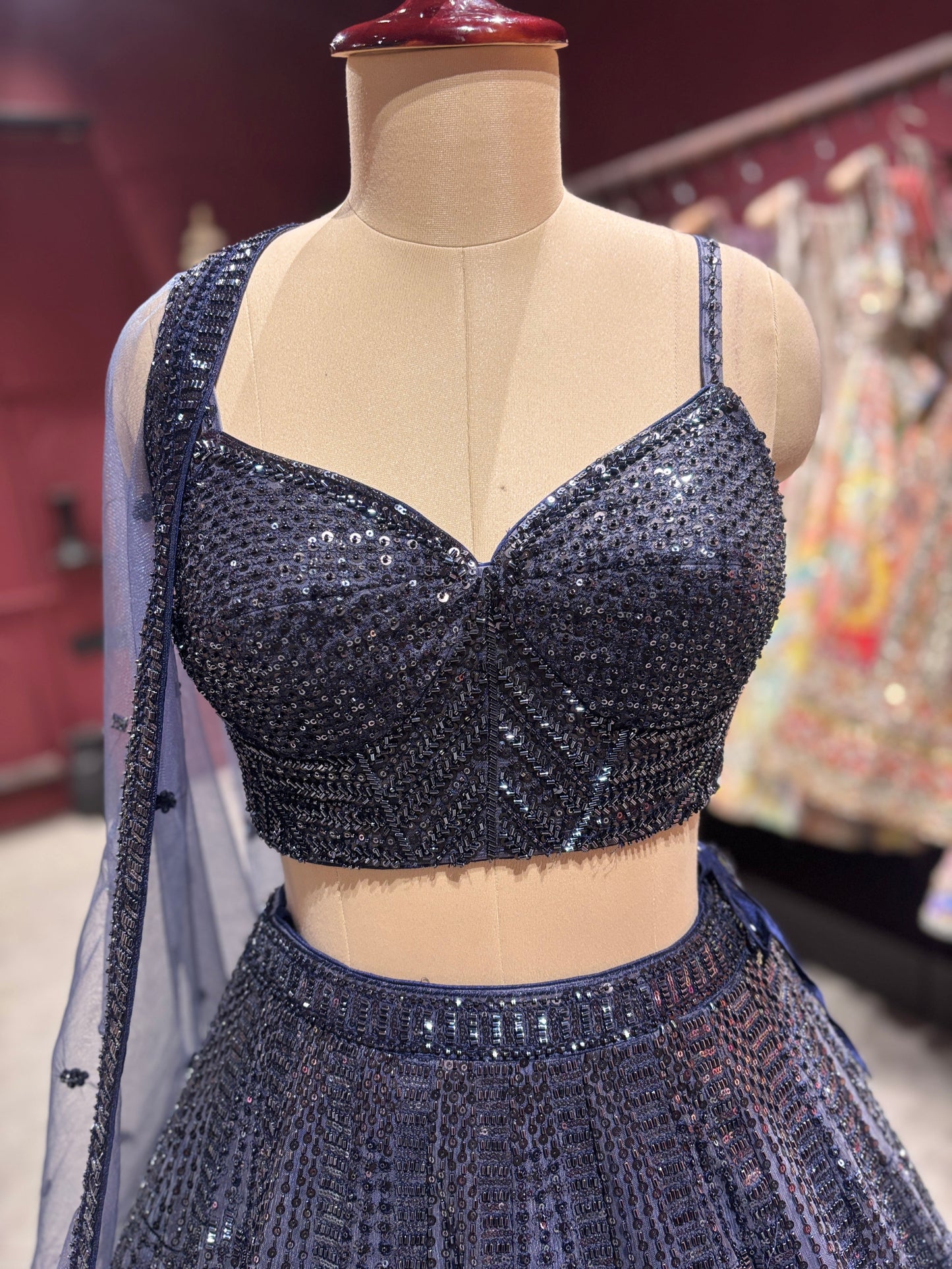 Midnight Navy Sequin Embroidered Designer Lehenga Set