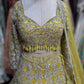 Lime Yellow Silver Floral Embroidered Designer Lehenga Set