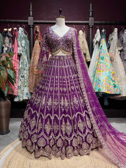 Royal Purple Gold Embroidered Designer Lehenga Set