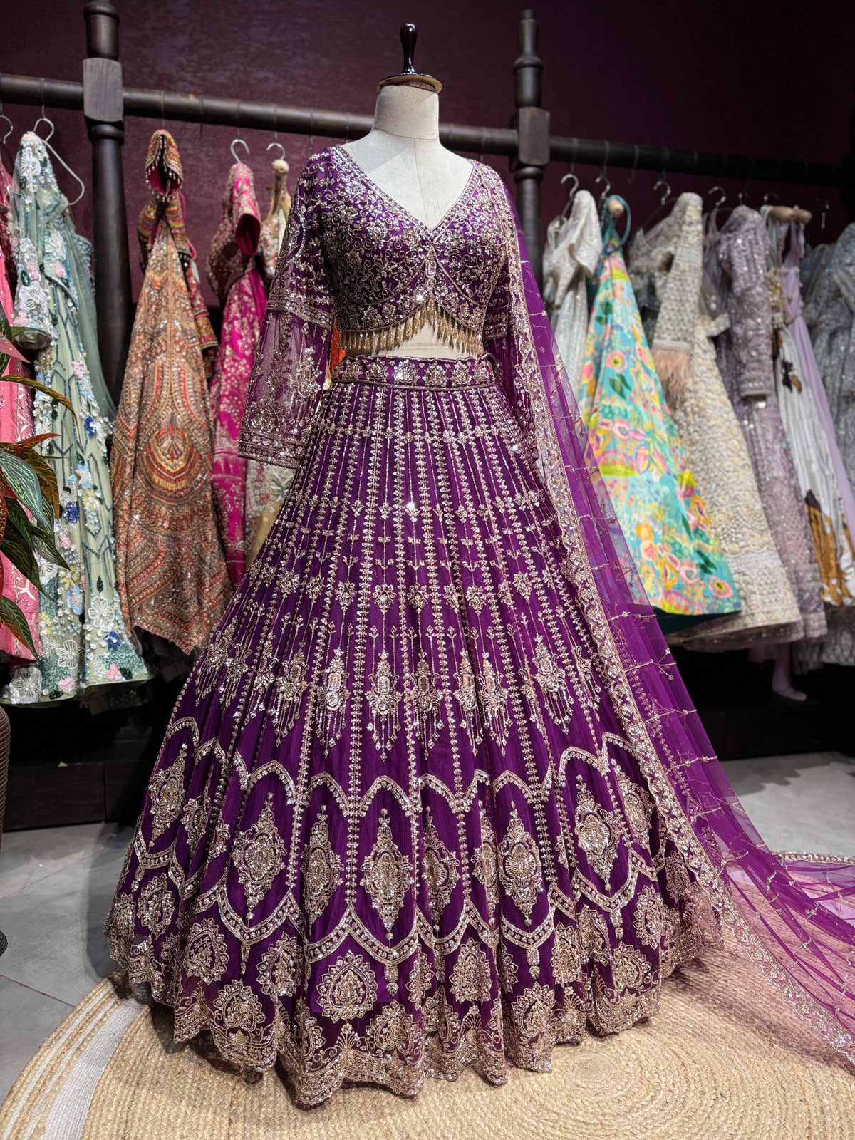 Royal Purple Gold Embroidered Designer Lehenga Set