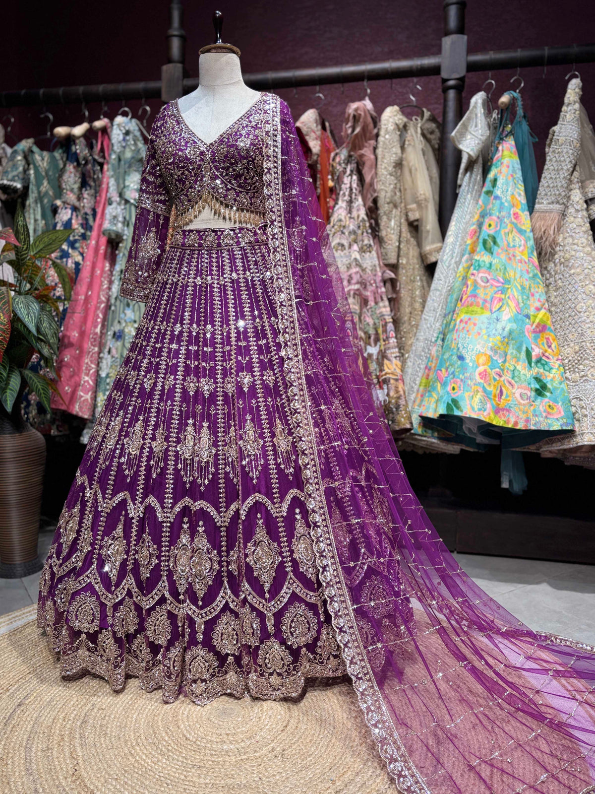 Royal Purple Gold Embroidered Designer Lehenga Set