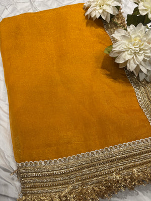 Mustard Yelloe Saree with Elegant Zari Border
