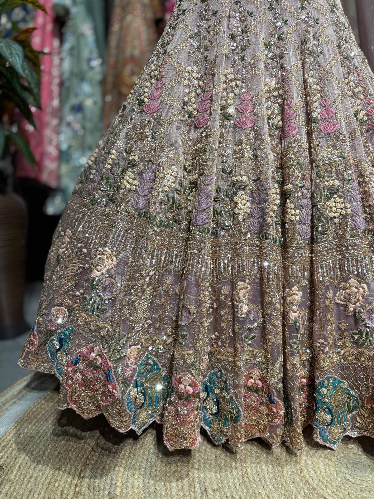 Dusty Mauve Floral Embroidered Designer Lehenga Set