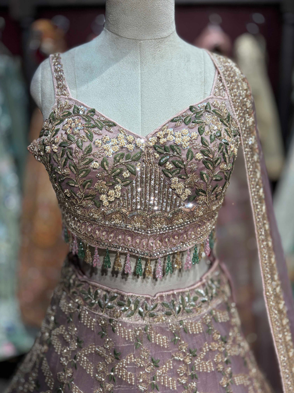 Dusty Mauve Floral Embroidered Designer Lehenga Set