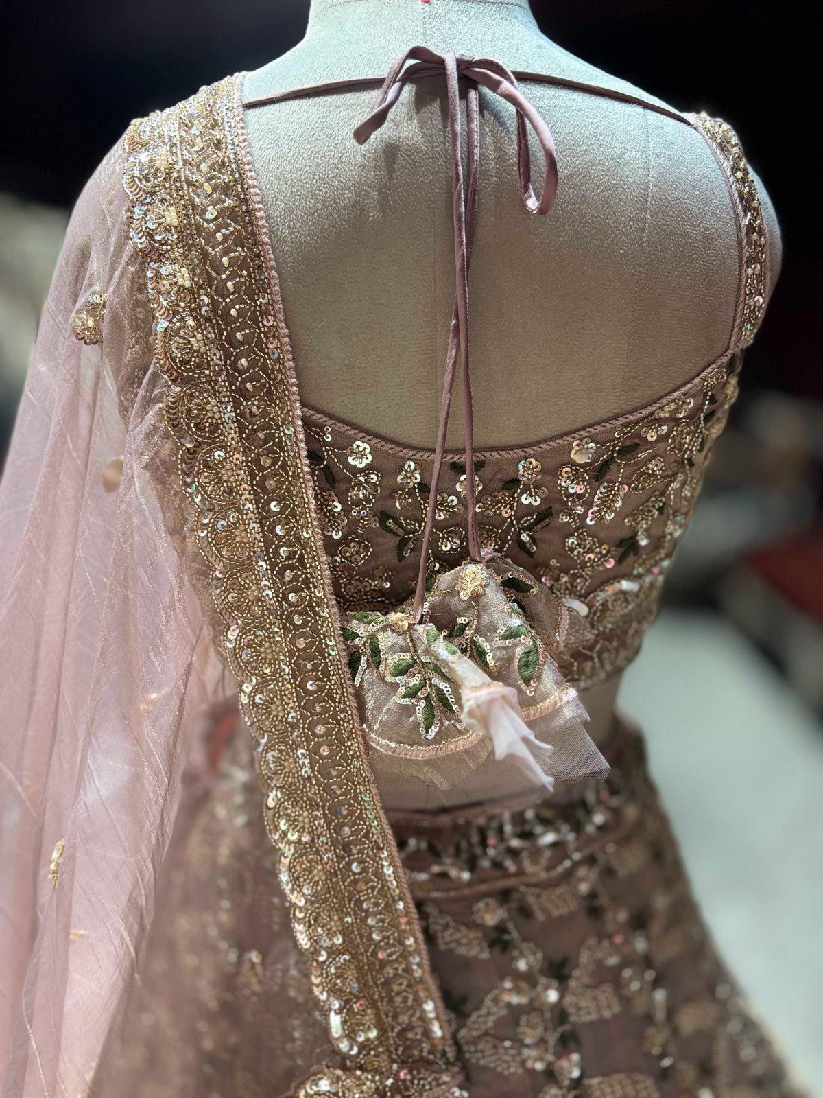 Dusty Mauve Floral Embroidered Designer Lehenga Set