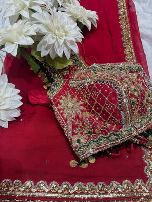 Red Bridal Designer Saree with Heavy Zari Embroidery