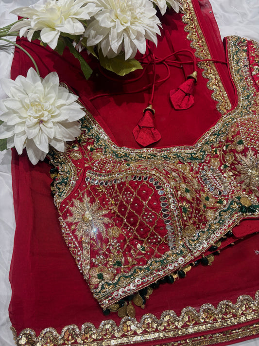 Red Bridal Designer Saree with Heavy Zari Embroidery