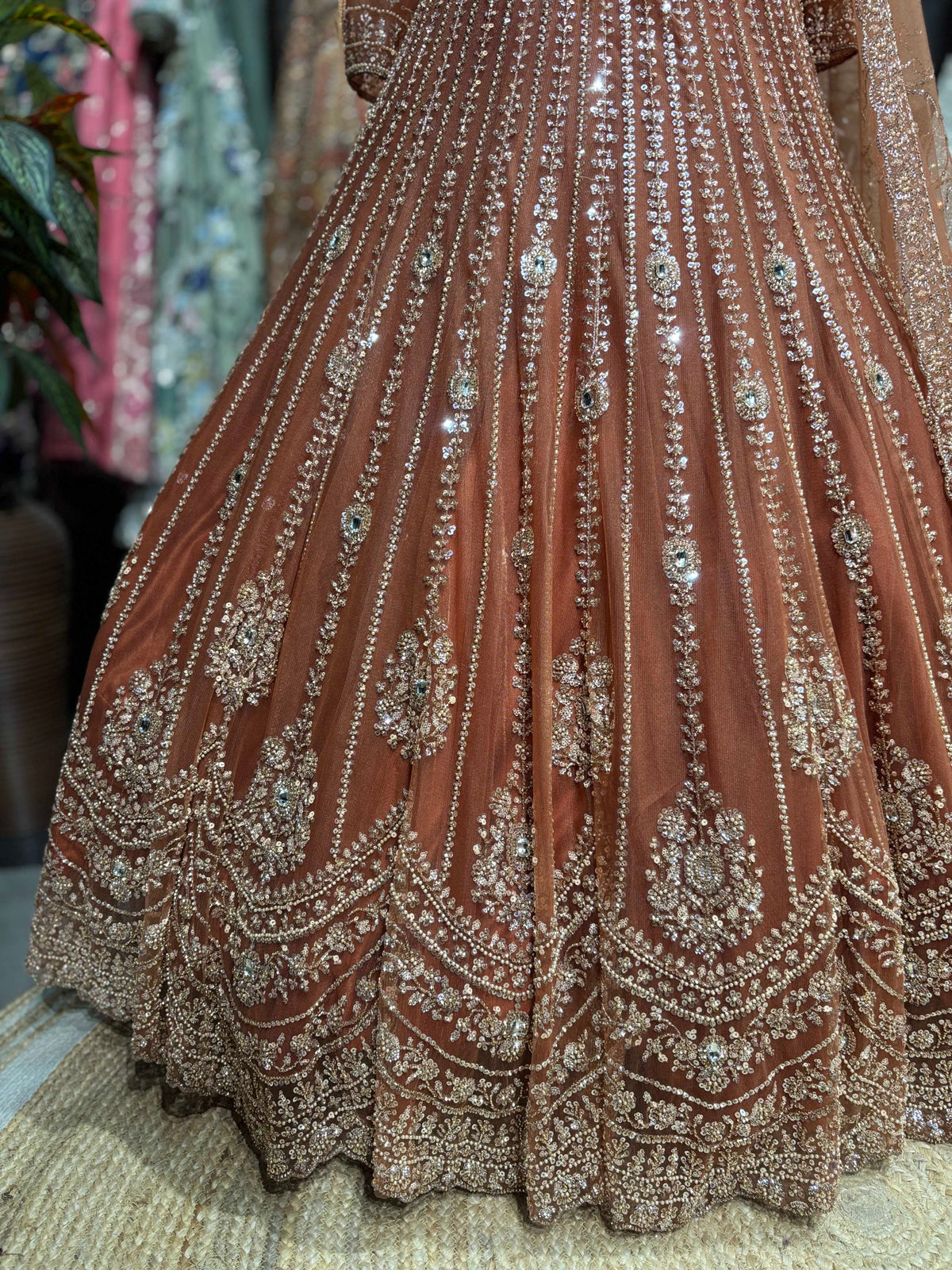 Rust Orange Sequin Embroidered Designer Lehenga Set