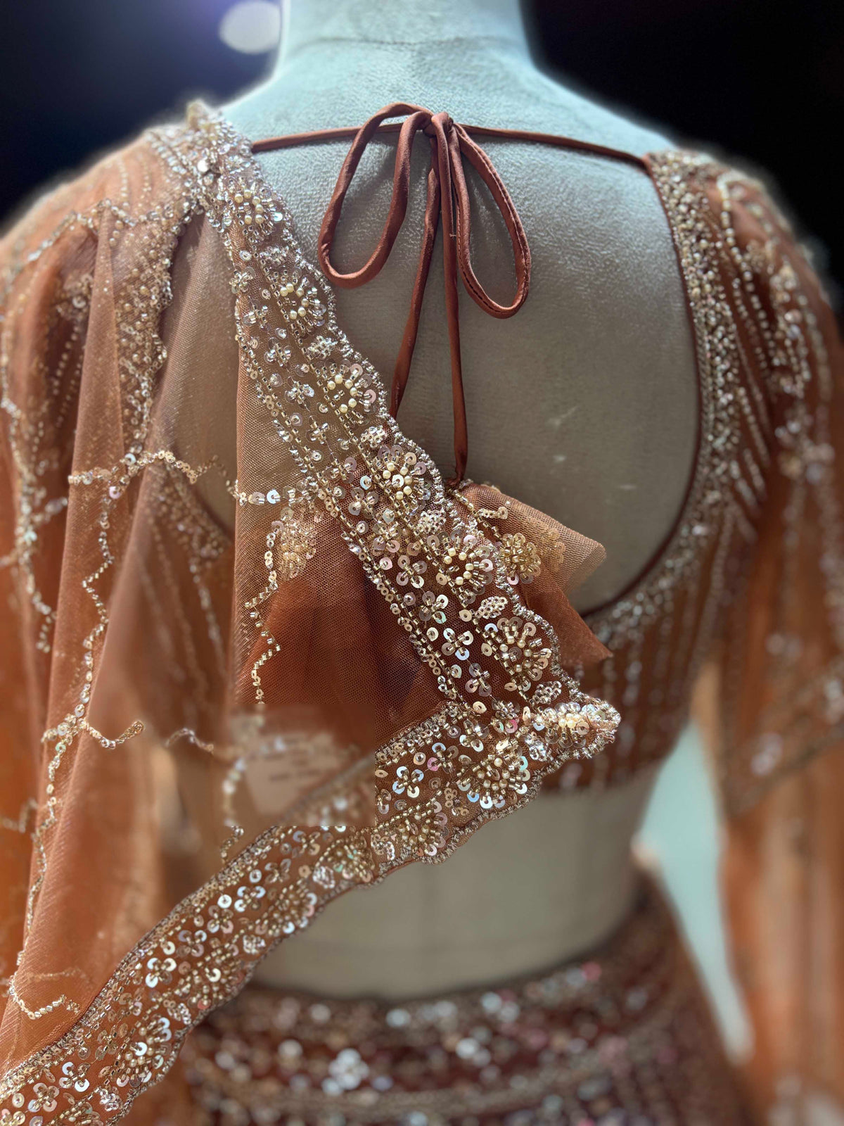 Rust Orange Sequin Embroidered Designer Lehenga Set