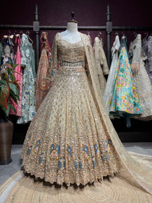 Champagne Gold Peacock Embellished Non Bridal Lehenga Set