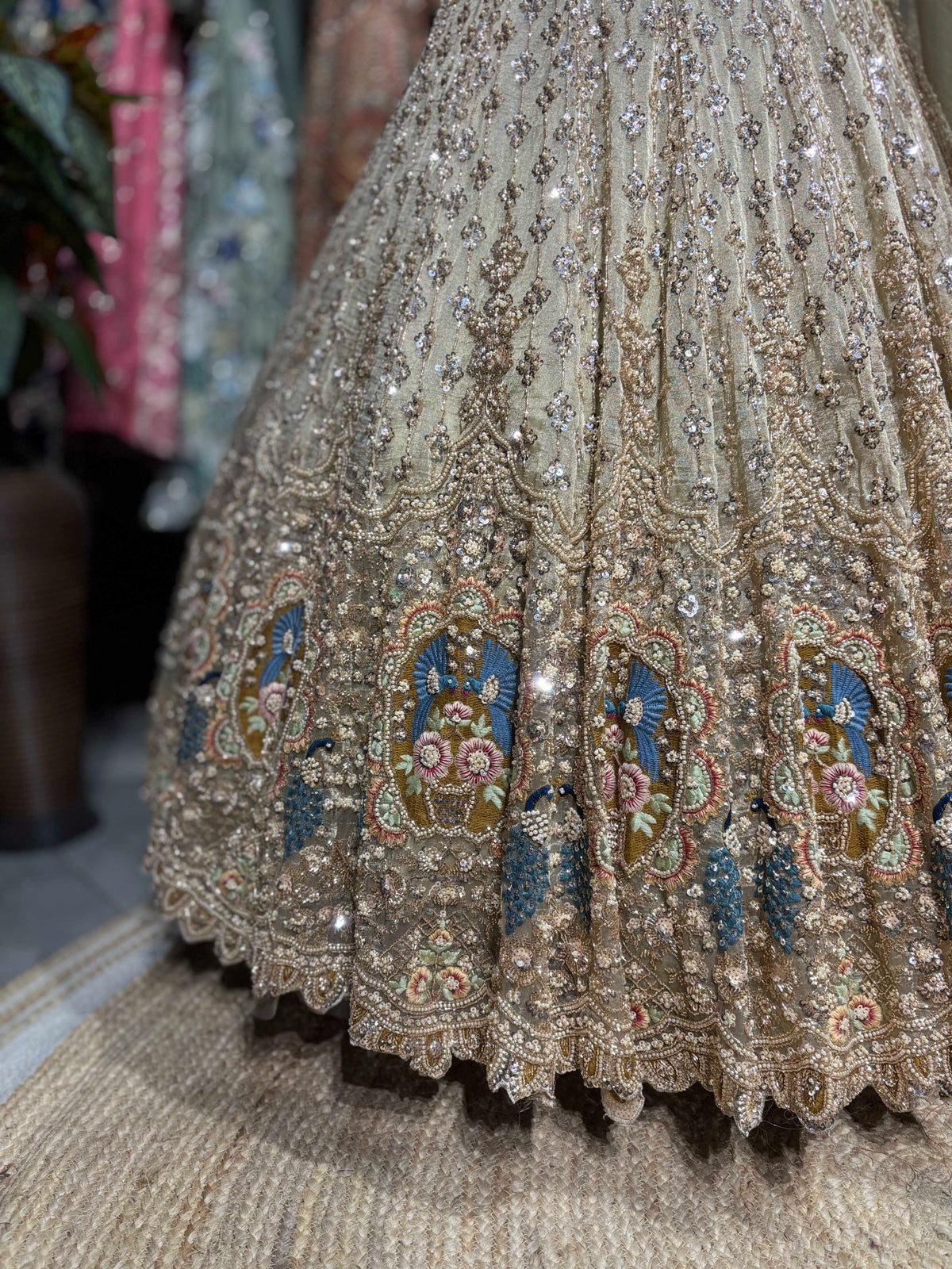 Champagne Gold Peacock Embellished Non Bridal Lehenga Set