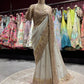 Designer Ivory Zari Embroidered Wedding Saree