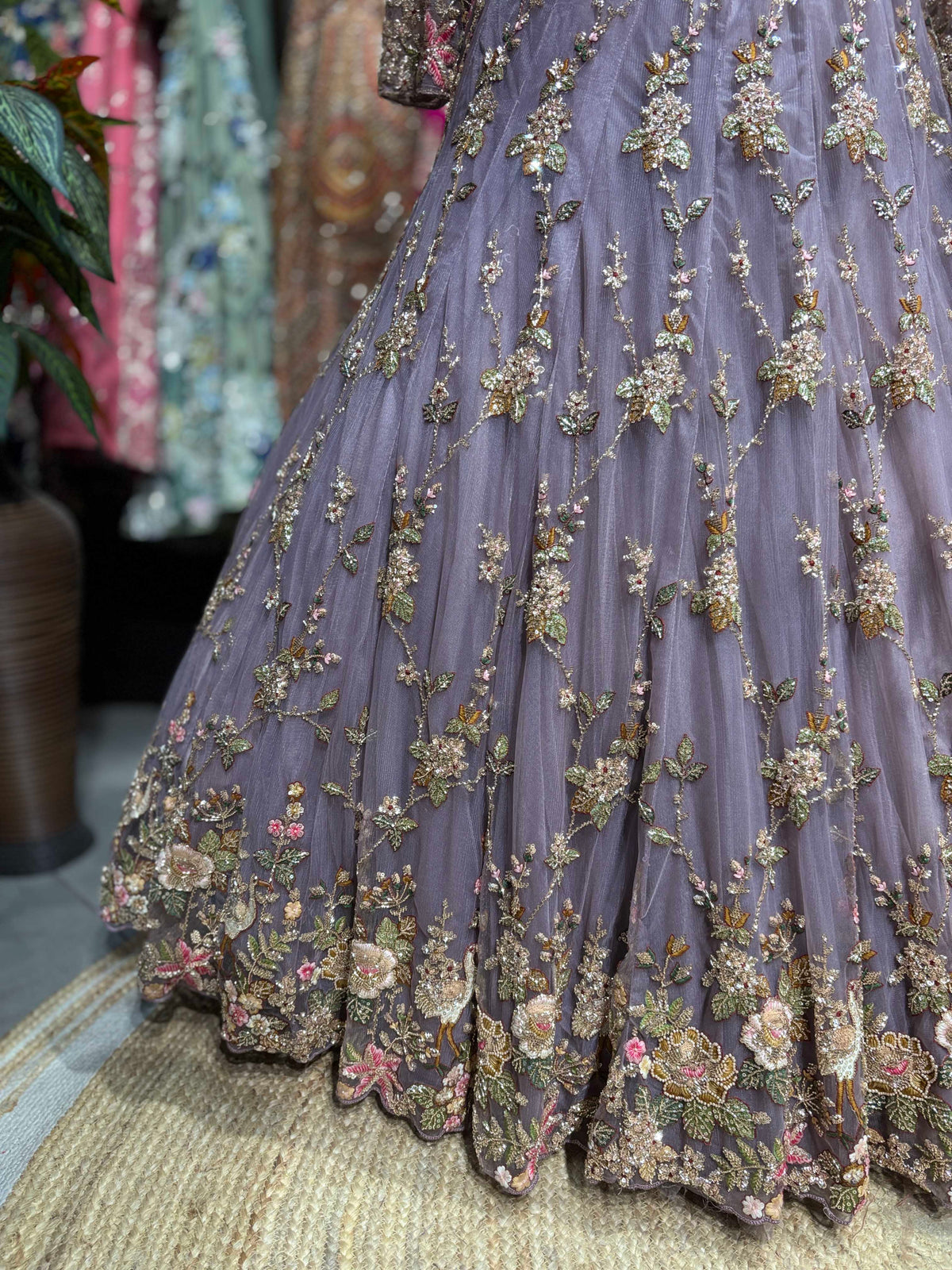 Dusty Mauve Floral Embroidered Designer Lehenga Set