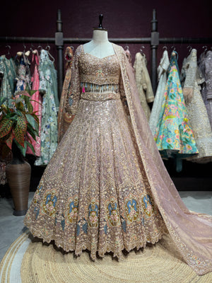 Dusty Rose Peacock Embellished Non Bridal Designer Lehenga Set