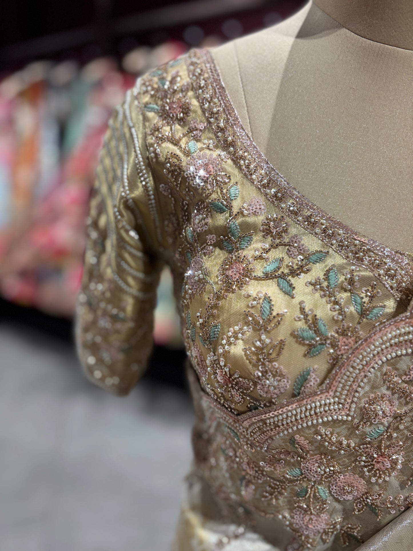 Golden Beige Designer Zari Embroidered Designer Saree