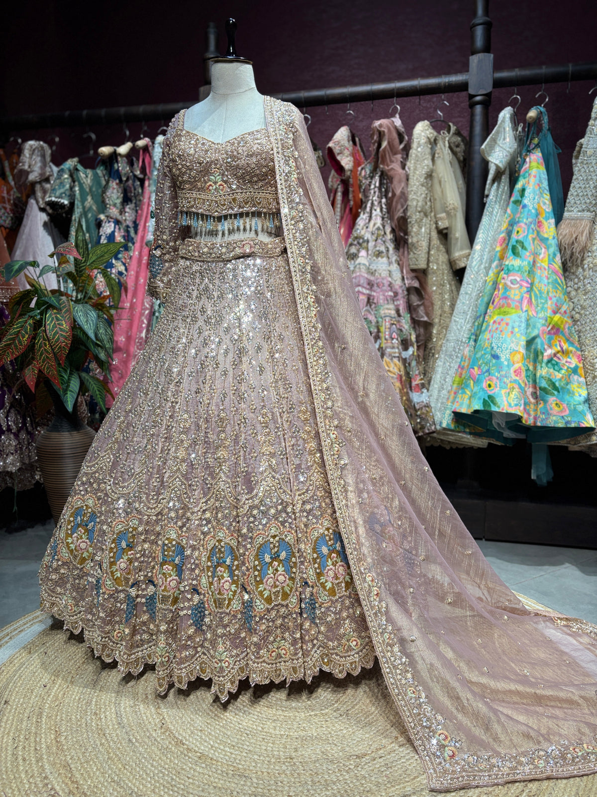 Dusty Rose Peacock Embellished Non Bridal Designer Lehenga Set