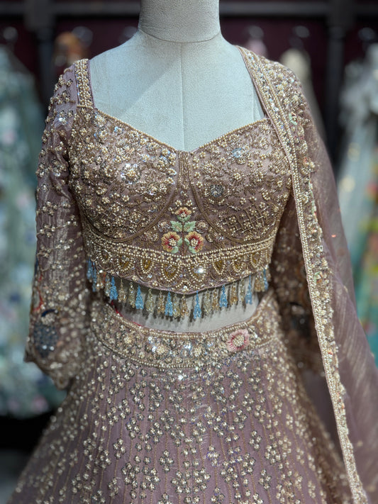 Dusty Rose Peacock Embellished Non Bridal Designer Lehenga Set