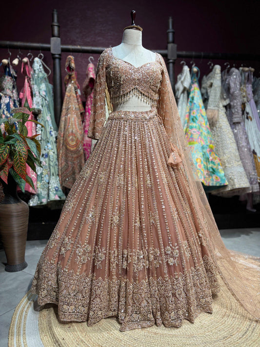 Peach Rose Gold Embroidered Non Bridal Lehenga Set