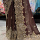 Chocolate Brown Designer Zari Embroidered Saree