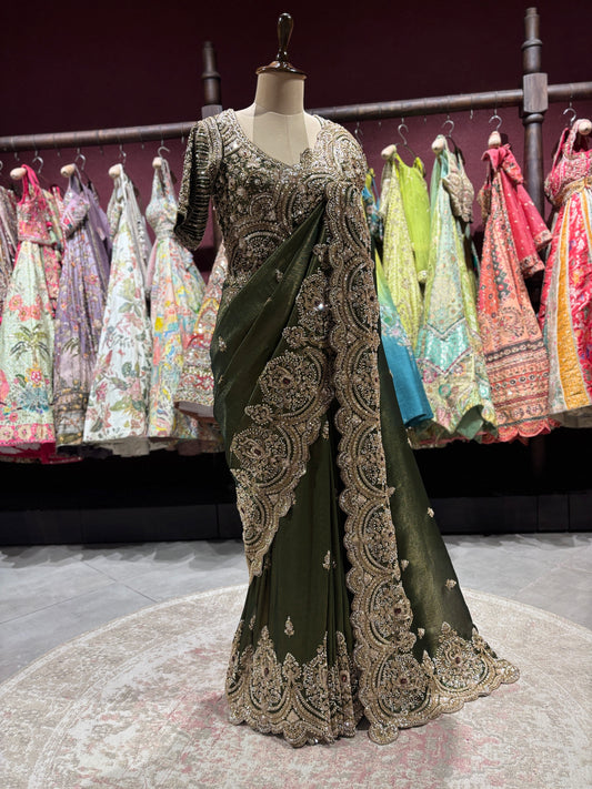 Emerald Green Designer Zari Embroidered Saree