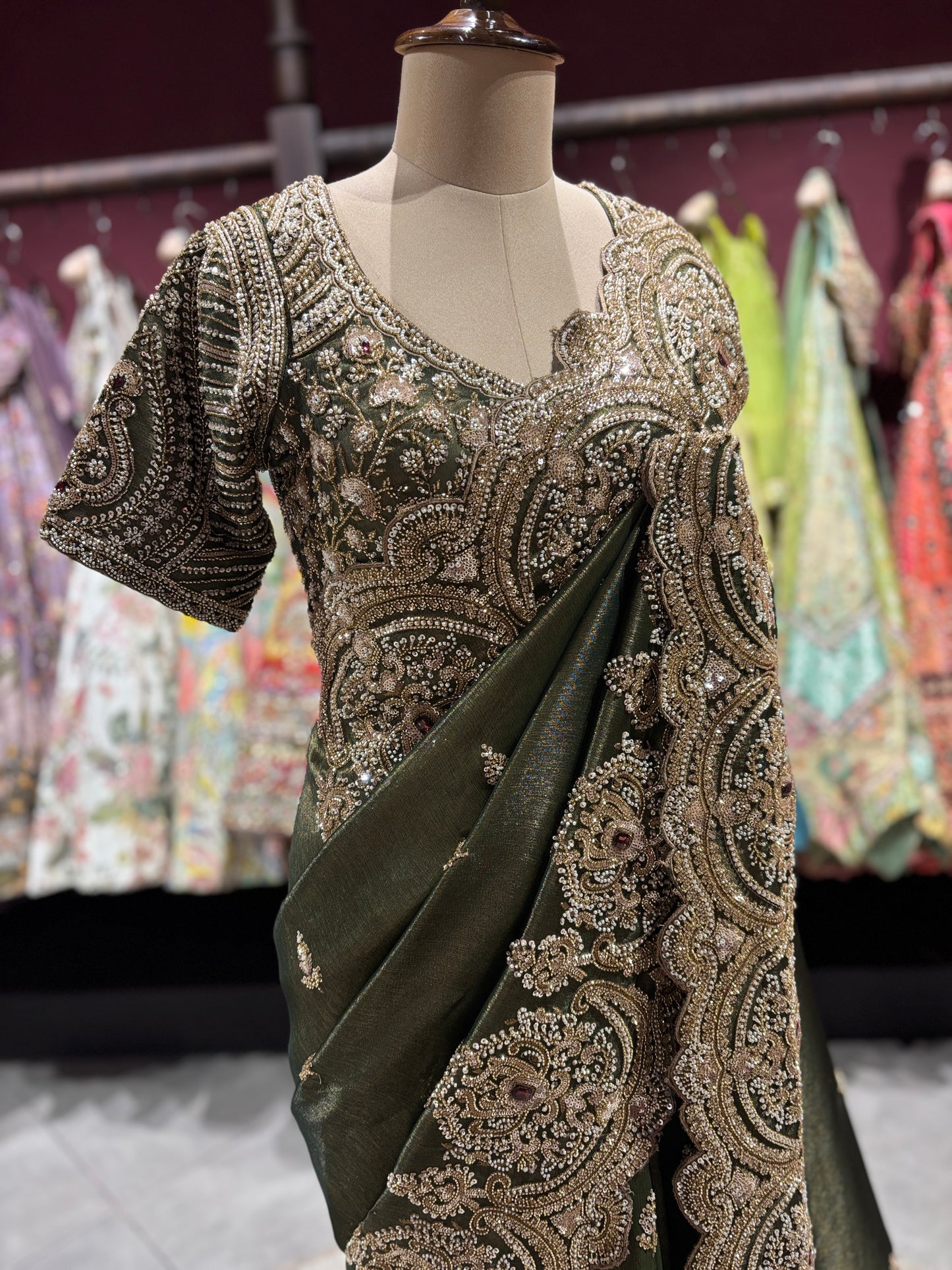 Emerald Green Designer Zari Embroidered Saree