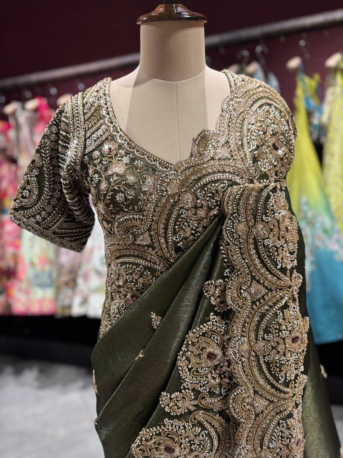 Emerald Green Designer Zari Embroidered Saree