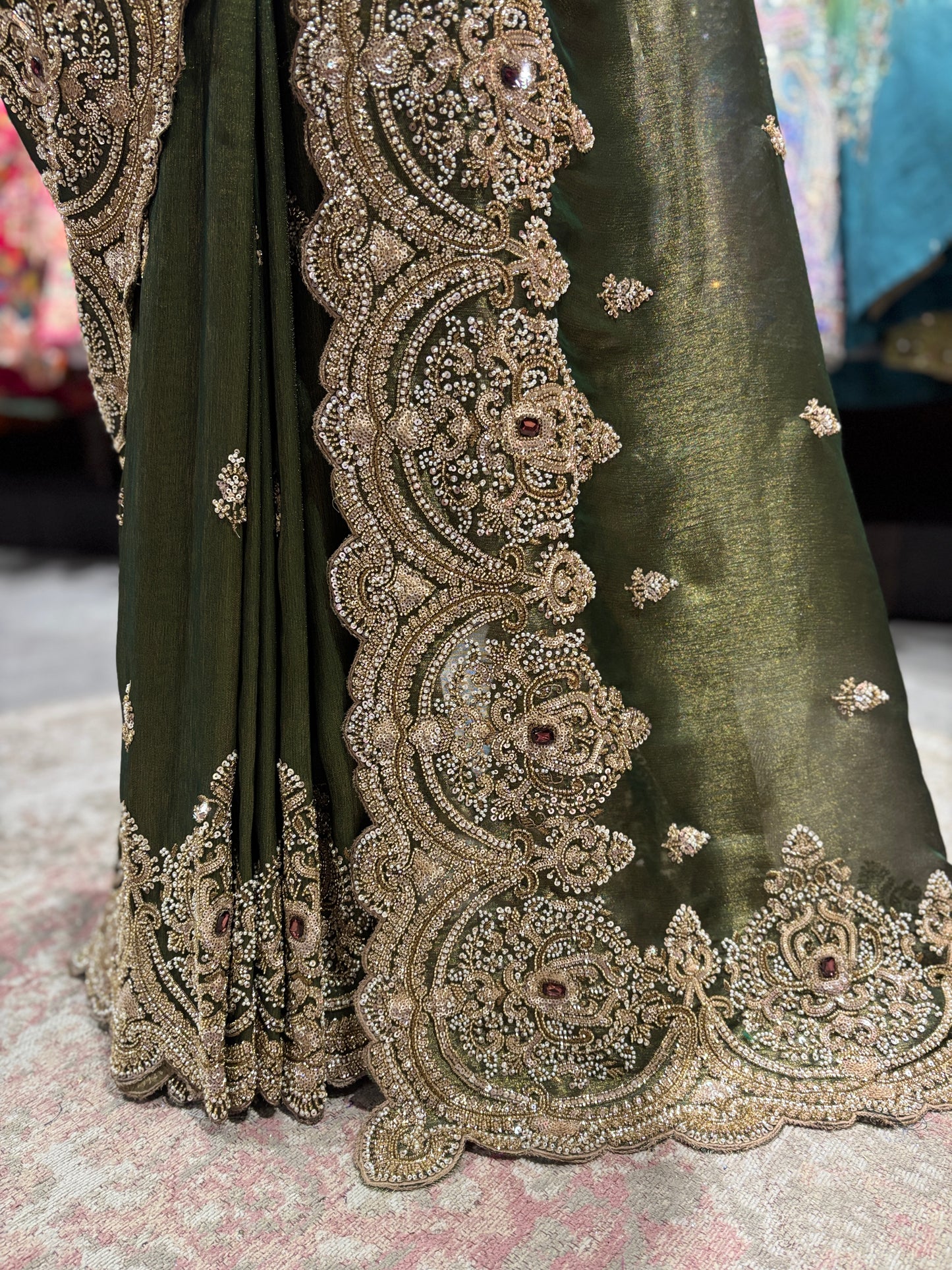 Emerald Green Designer Zari Embroidered Saree