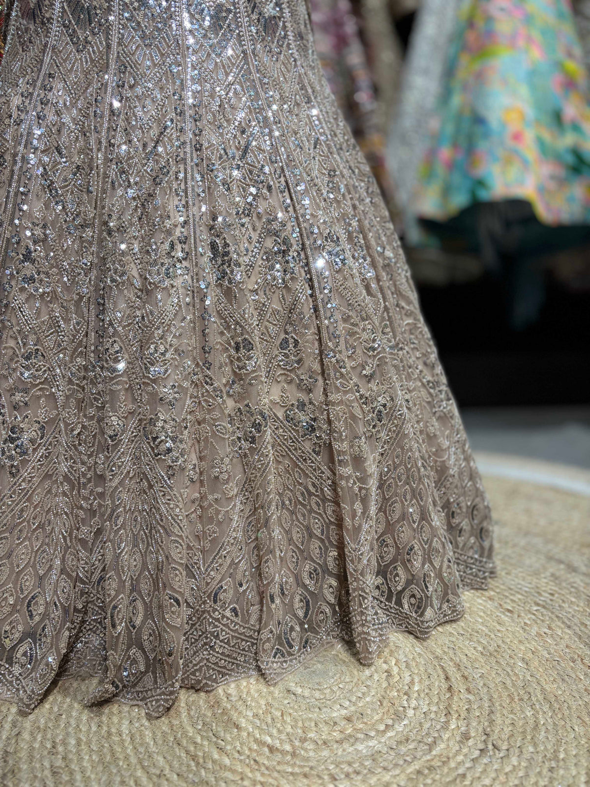 Champagne Gold Fish Cut Embroidered Designer Lehenga Set