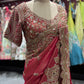 Designer Ruby Red Zari Embroidered Saree with designer Blouse