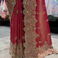 Designer Ruby Red Zari Embroidered Saree with designer Blouse