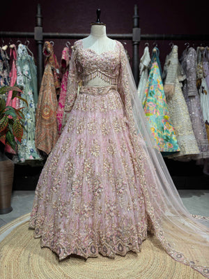 Blush Pink Floral Embellished Designer Lehenga Set