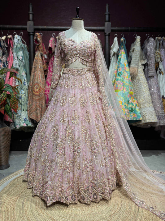 Blush Pink Floral Embellished Designer Lehenga Set