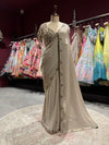 Beige Designer Saree with Stone & Mirror Work Border