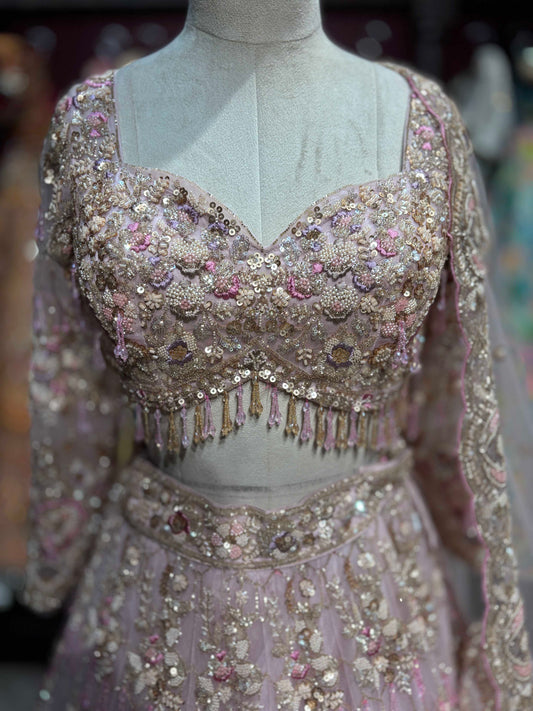 Blush Pink Floral Embellished Designer Lehenga Set
