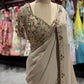 Beige Designer Saree with Stone & Mirror Work Border