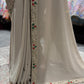 Beige Designer Saree with Stone & Mirror Work Border