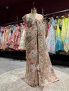 Grand Pastel Beige Floral Embroidered Designer Saree