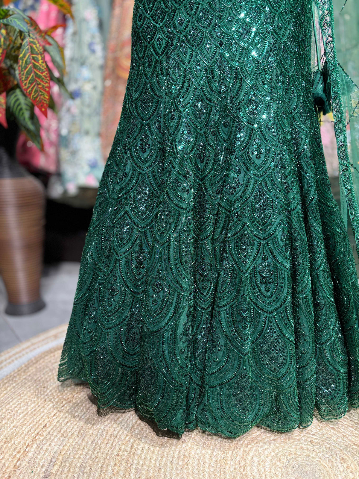 Emerald Green Embellished Designer Fish Cut Lehenga Set