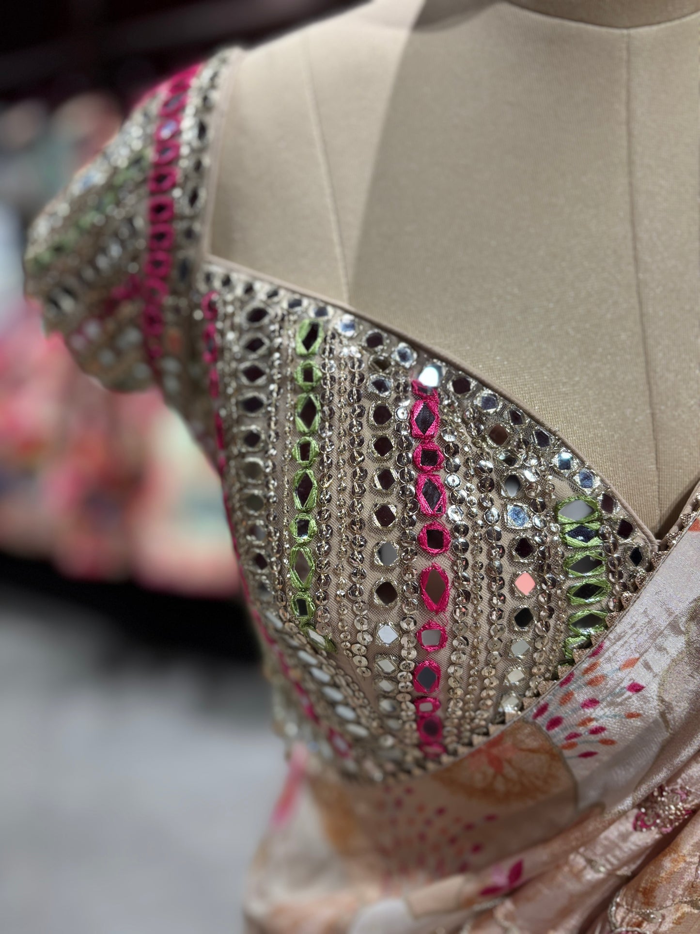 Grand Pastel Beige Floral Embroidered Designer Saree